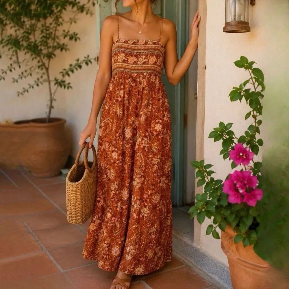 American Eagle Large Boho Floral Maxi Dress Tie Back - Picture 3 of 11